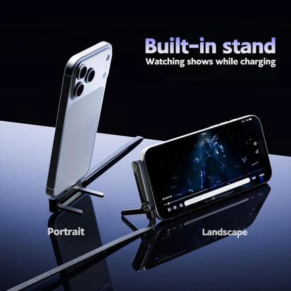 Hidden Holder Charger Cable with Stand, 240W PD Type-C to Type-C & Type-USB to Type-C Fast Charging Cable, 2-In-1 Gaming Desk Stand 2pcs